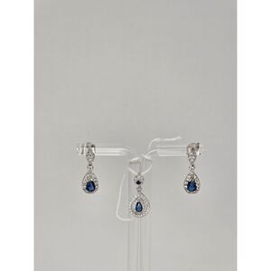 Sparkling Blue and Clear Stone Teardrop Earrings & Pendant Set